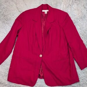 Kathryn Deene Jacket Womens 18 20 Red Linen Blend Blazer Button Up Preppy